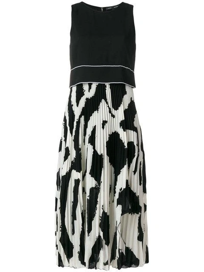 Proenza Schouler Sleeveless Pleated Dress In 21336 Black/white Xl Graffiti