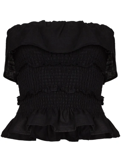 Reformation Millet Smocked Strapless Top In Schwarz