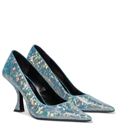 By Far Viva' Mesh Overlay Holographic Leather Point Toe Pumps In Blue