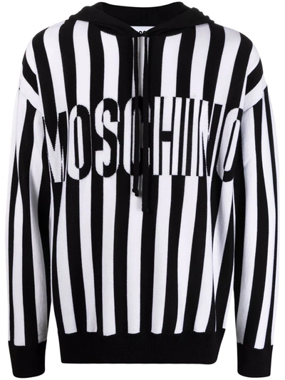 Moschino Striped Logo Intarsia-knit Jumper In Black