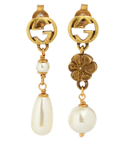 Gucci Gg Earrings With Faux Pearls In 金色