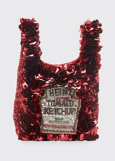 Anya Hindmarch Mini Ketchup Sequins Tote Bag In Red