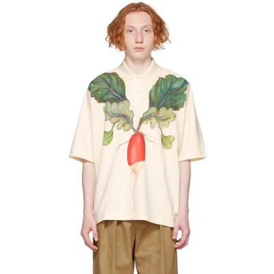 Jw Anderson Mens Off White Radish-print Oversized Cotton-piqué Polo Shirt L