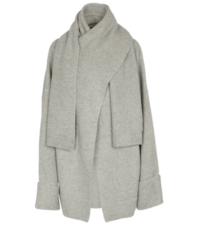 Jw Anderson Oversized Draped Ribbed Cardigan In Grey