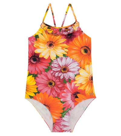 Dolce & Gabbana Babies' Floral-print Swimsuit In Orange