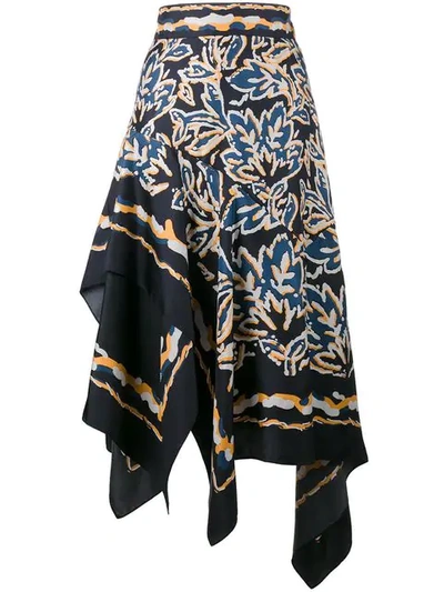 Peter Pilotto Asymmetric Silk Twill Scarf Skirt In Navy