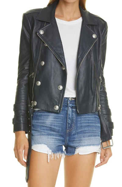 L Agence Billie Belted Leather Jacket Midnight In Navy