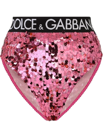 Dolce & Gabbana Logo Sequined High Waist Briefs In Fuchsia