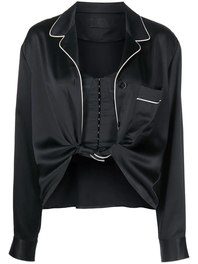 Rta Womens Black Claudia Corset-panel Silk-satin Shirt S