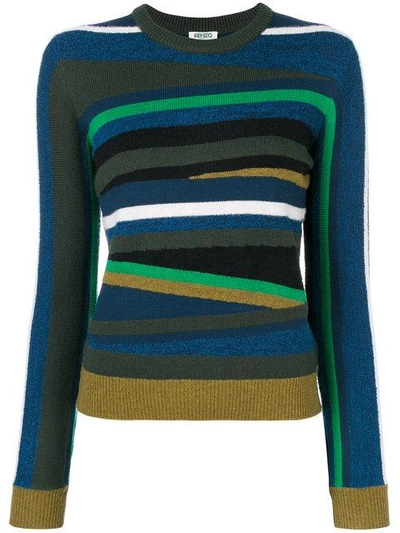 Kenzo Multicolor Broken Stripes Sweater In Navy Blue