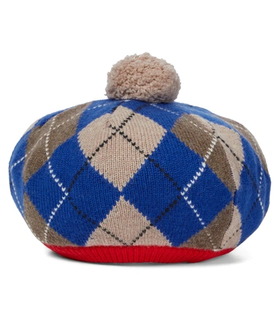 Burberry Kids Wool-cashmere Argyle Beret In 蓝色