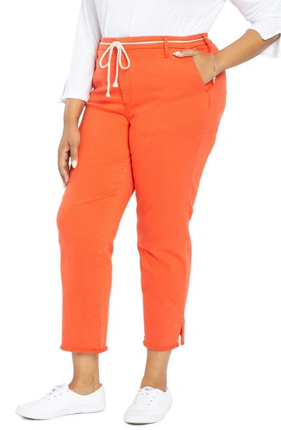 Nydj Plus Size Relaxed Trouser Pant With Frayed Hems And Cord Belt In Orange Poppy