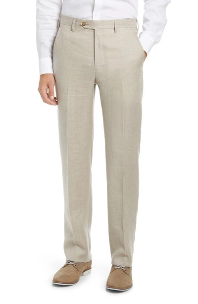 Berle Flat Front Linen Dress Pants In Tan