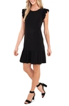 Cece Flutter Sleeve Cotton Blend Knit Dress In Rich Black