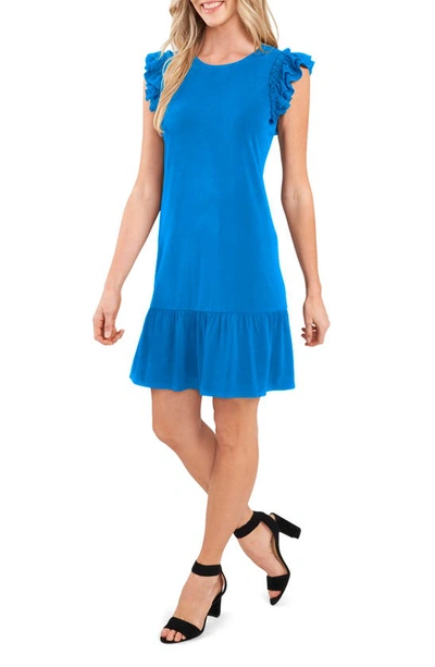 Cece Flutter Sleeve Cotton Blend Knit Dress In Santorini Sky