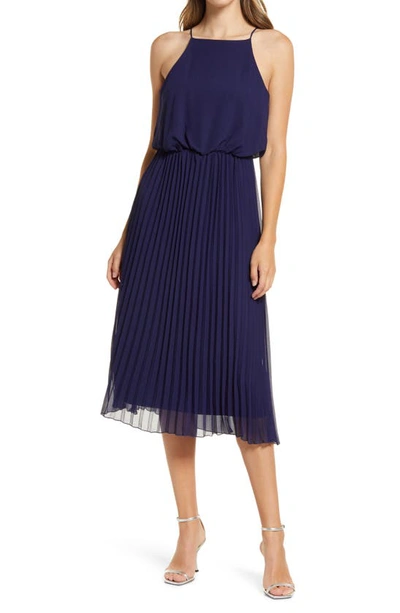 Sam Edelman Sleeveless Pleated Midi Dress In Navy