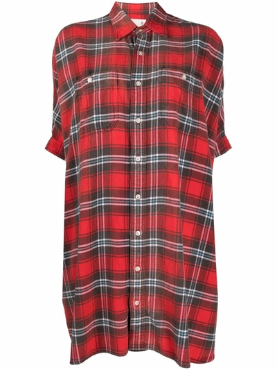 R13 Plaid Oversized Boxy Shirt Dress In Red Plaid