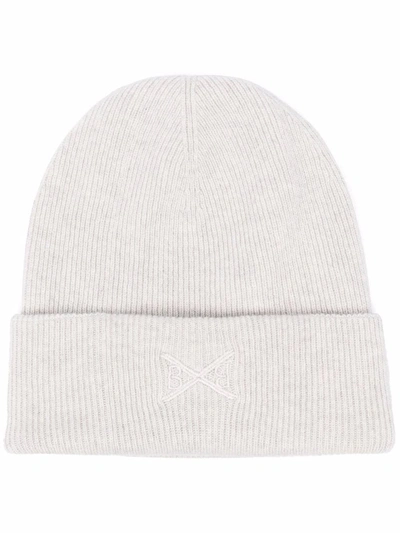 Barrie Embroidered-logo Cashmere Beanie In Grau