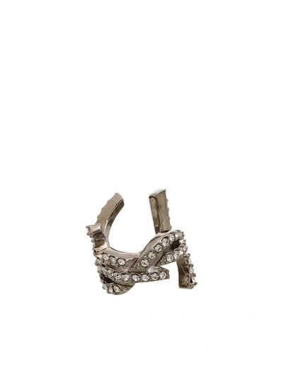 Saint Laurent Silver Tone Crystal Monogram Ear Cuff