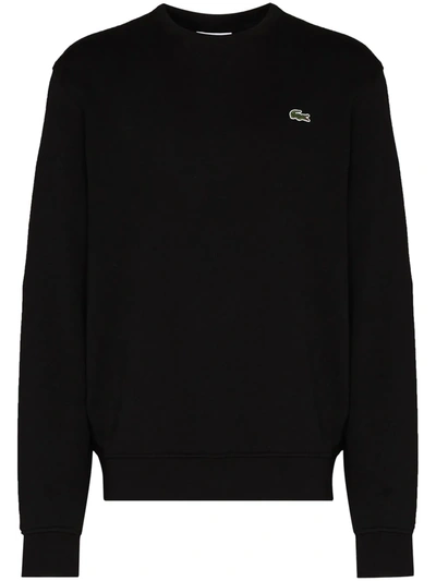 Lacoste Crocodile-embroidered Cotton Sweatshirt In Black