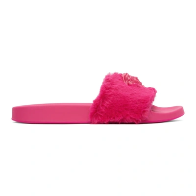Versace Pink Faux-fur 'la Medusa' Slides