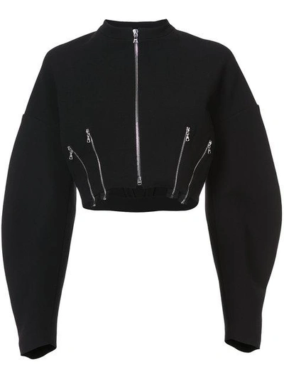 Tome Zip Detail Twill Cropped Bomber Jacket In Black