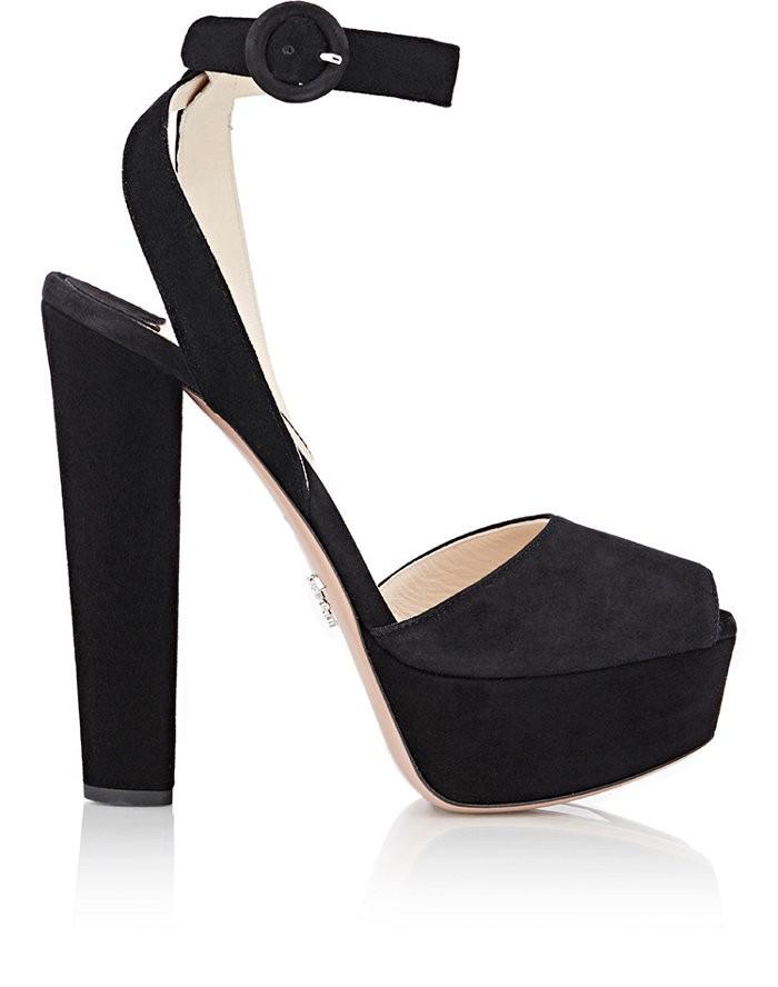 Prada Suede Platform Sandals In Black | ModeSens