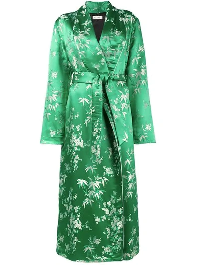 Attico Giacca Oriental Satin-jacquard Kimono Dress In Green