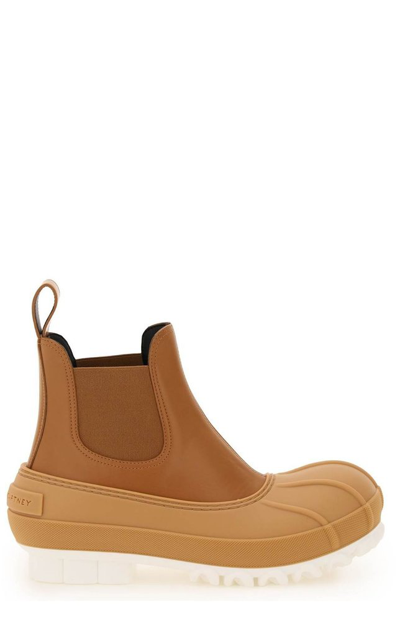 Stella Mccartney Duck Rubber-trimmed Vegetarian Leather Chelsea Boots In Beige