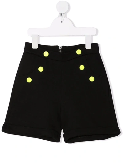 Balmain Teen Logo-button High-waisted Shorts In Black