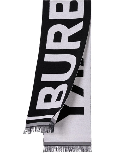 Burberry Kids Wool-cotton Logo Scarf In Black