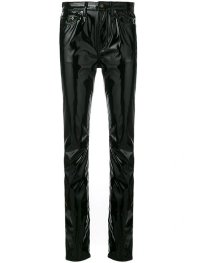 Saint Laurent Mid-rise Boyfriend Slim Vinyl Jeans In Black