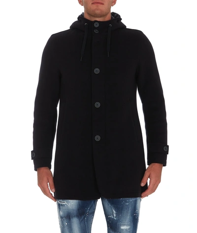 Herno Buttoned Hooded Jacket In Blue