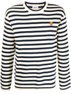Kenzo Mens Cream Crest Striped Logo-embroidered Cotton-knit Jumper M In White