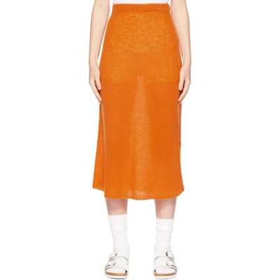 The Elder Statesman Orange Cashmere Side Slit Skirt In 803 Tangelo