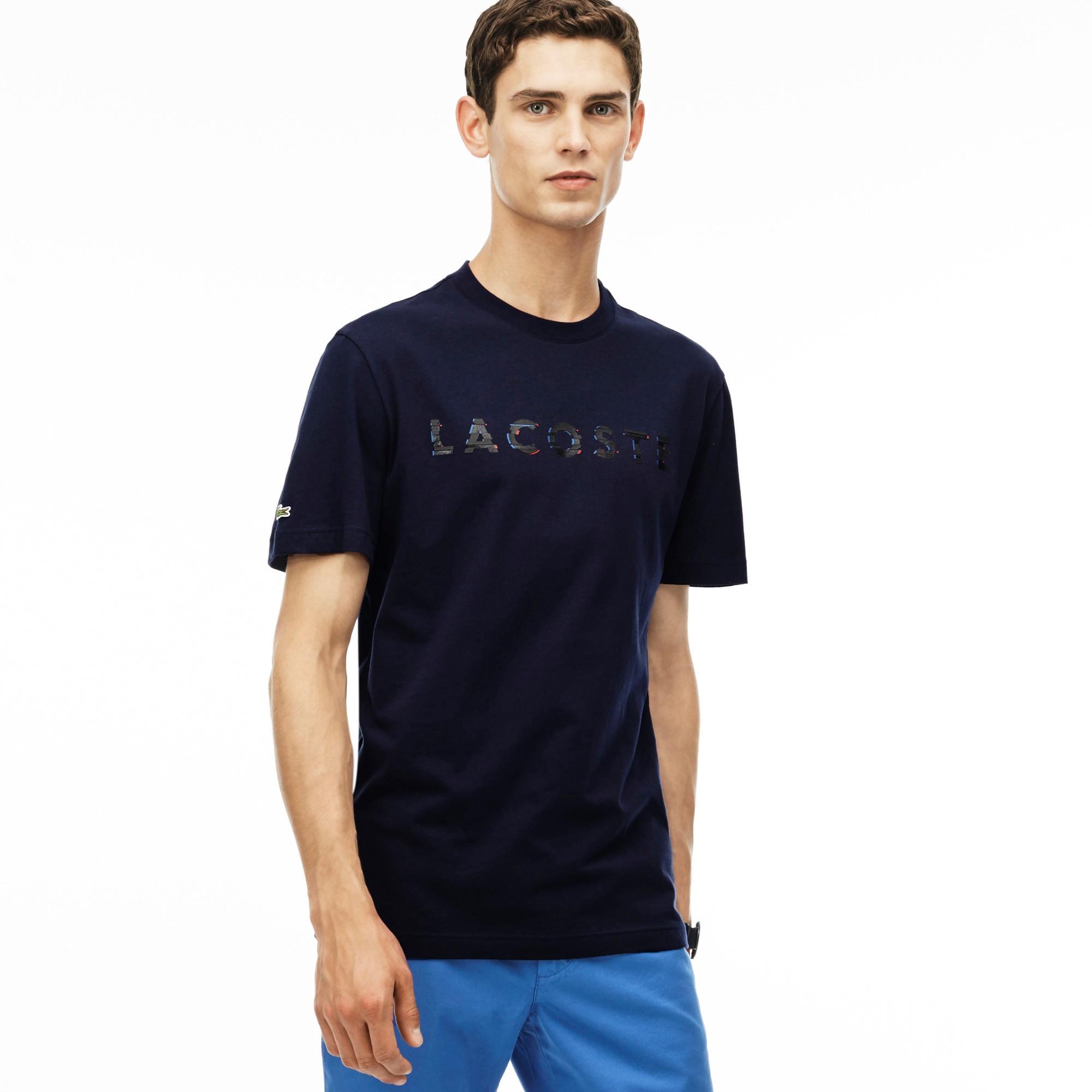 Lacoste Men's Lettering Crew Neck Jersey T-shirt - Navy Blue | ModeSens