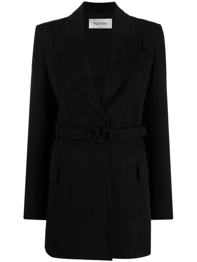 Valentino Vlogo Black Belted Wool Blazer