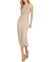 Mac Duggal Sequin High-neck Column Midi Dress In Nude