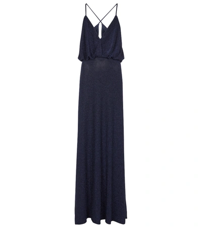Monique Lhuillier Shimmer Plunging-neck Sleeveless Gown In Blue