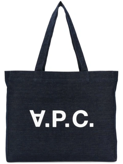 Apc Indigo Denim Logo Tote In Indigo-blue