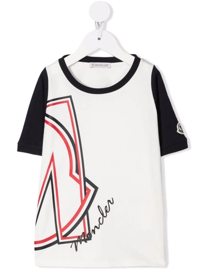 Moncler Kids' Logo Print Cotton Jersey T-shirt In Weiss