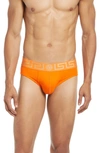 Versace First Line Versace Greca Border Briefs In Orange/ Orange/ Gold