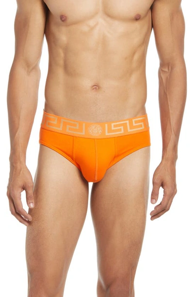 Versace First Line Versace Greca Border Briefs In Orange/ Orange/ Gold
