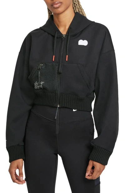 Nike + Naomi Osaka Court Cropped Mesh-trimmed Dri-fit Hoodie In Black,white