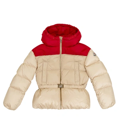 Moncler Kids' Acelia Hooded Nylon Down Jacket In 红色,米黄色