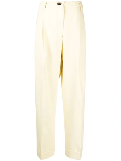 Ganni Summer Suiting Pants Pale Banana In Yellow & Orange