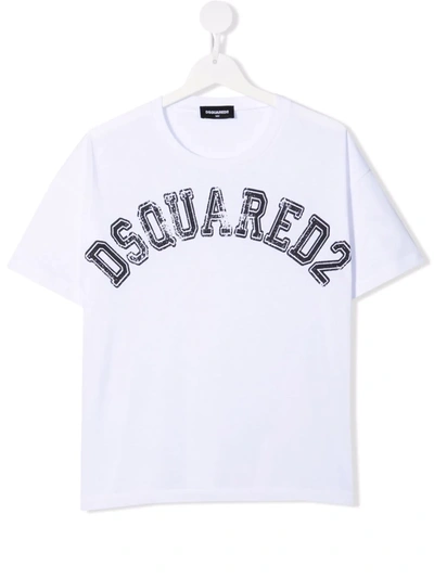 Dsquared2 Kids' Baby White Crop T-shirt With Old School Logo