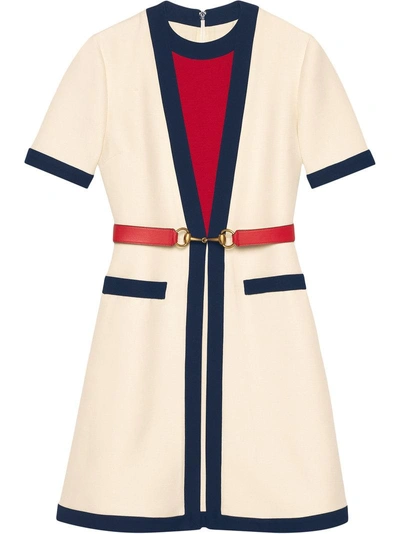 Gucci Belted Wool Silk Dress In Multicolor