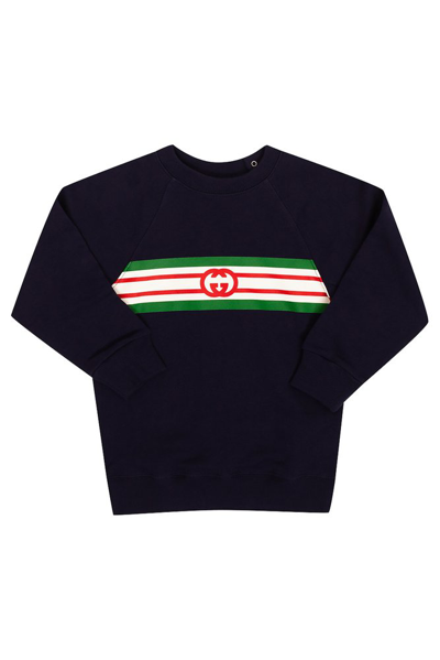 Gucci Kids' Logo Printed Cotton Sweatshirt In Blue