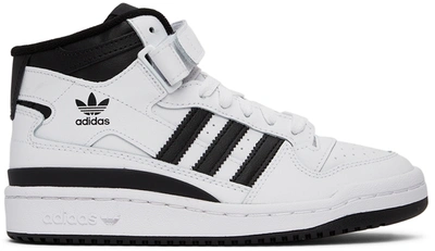Adidas Originals Kids White & Black Forum Mid Big Kids Sneakers In White,black